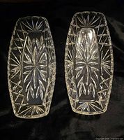 Top view of both Hazel Atlas Prescut relish dishes showing full leaf and fan pattern