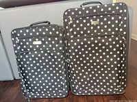 Front view of both Protocol polka dot suitcases