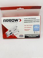 Front of box showing Arrow plier stapler image and branding