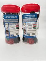 Front view of two canisters displaying labels