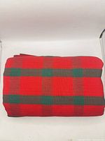 Folded plaid tablecloth full view