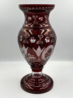 Full view of Egermann ruby red cut-to-clear vase front