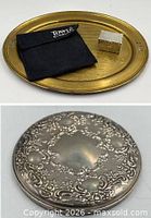 Brass tray with Towle pouch and square ring box