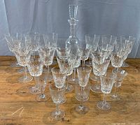 All glassware grouped showing quantity and relative sizes