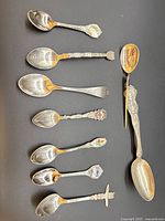 Front view showing nine spoons laid out