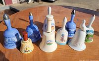 All nine souvenir bells on tabletop