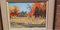 Painting close-up showing autumn scene and texture