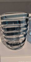 Blue aqua swirl Venezia glass vase front view with horizontal swirls visible