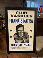 Front view of framed Frank Sinatra Club Vasques concert poster