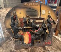 Front view of entire jazz band relief with New Orleans text