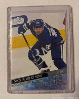 Front of Nick Robertson Young Guns rookie card in top loader