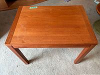 Teak side table top and legs, perspective view