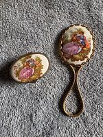 Mirror and trinket box front showing porcelain plaques