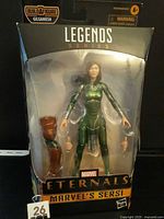 Front view of sealed Marvel Legends Series Sersi figure with accessories visible