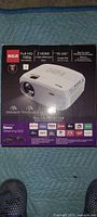 Front of retail box displaying RCA Full HD 1080p projector specifications