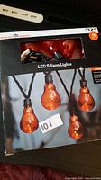 Front of sealed box showing orange LED Edison bulbs