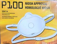 Box showing P100 NIOSH approval and respirator illustration