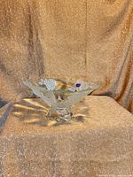 Full view of crystal rose bowl on pedestal