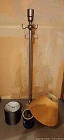 floor lamp base, two lamp shades, tin of nails
