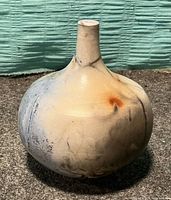 Front view of saggar-fired vase showing colour and form