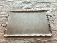 Full view of rectangular aluminum tray with handles