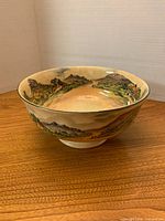 oblique view of bowl showing exterior landscape design and foot