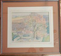 Framed watercolour showing entire piece with mats and wooden frame