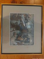 Framed lithograph full view showing frame, mat and print