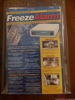 Front of sealed FreezeAlarm Intermediate packaging showing product name and features