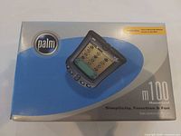 Front of Palm m100 retail box showing device image and model