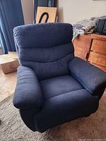 Front view of navy blue La-Z-Boy recliner