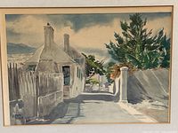 Close view of artwork showing street scene and colors