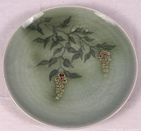 Front view showing full plate and painted currant motif