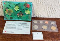 Full view of set: outer maple-leaf card, plastic coin sleeve, certificate slip