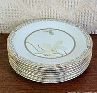 Stack of eight 'White Nile' plates showing rim pattern