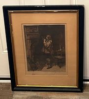 Full view of framed etching