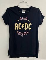 Front view of black AC/DC High Voltage women’s tee