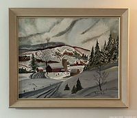 Full view of framed painting hung on wall