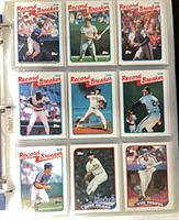 nine 1989 Topps Record Breaker cards in binder page