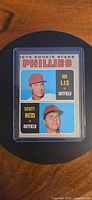 Front view of 1970 Topps Phillies Rookie Stars #56 card in protective case