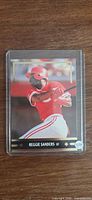 Front of Reggie Sanders 1991 Leaf Gold Leaf Rookies BC10 baseball card in plastic case