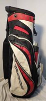 Left side view of TaylorMade cart bag showing pockets and logo