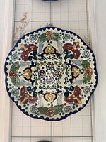 Front view of Talavera plate showing full multicolor design