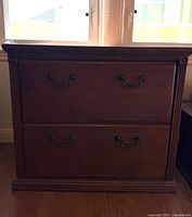 Front view of Huntington Oxford two-drawer lateral file cabinet showing both drawers and overall finish