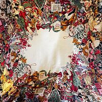 Full laid-flat view showing complete Victorian Christmas design and central area puckering