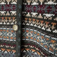 Close-up of knit pattern and button detail