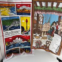 Both towels hanging side by side showing full graphics