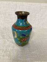 Front view of cloisonné vase showing shape and decoration