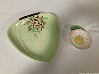 Top view of both Carlton Ware dishes showing designs and relative sizes