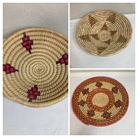 Collage showing all three woven baskets front views